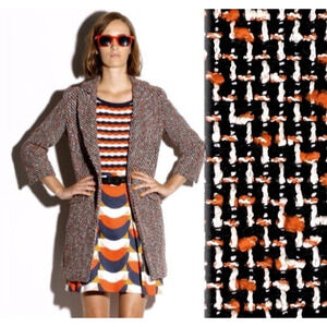 MILLY Tweed Car Pea Coat Jacket Persimmon Orange Black Blazer One Button 2 Xs